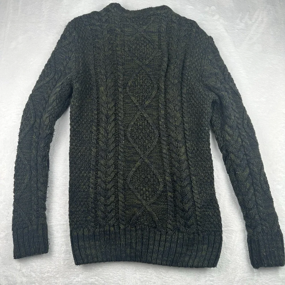 Superdry Mens Cable Knit Fisherman Sweater Olive Green Crewneck NE002 Size Large
